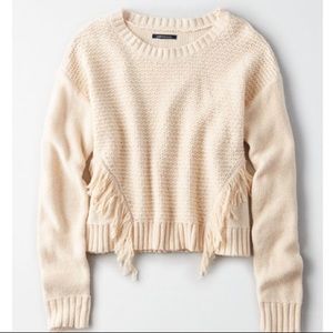 American Eagle Stitch Mix Fringe Sweater, Cream, size x-small